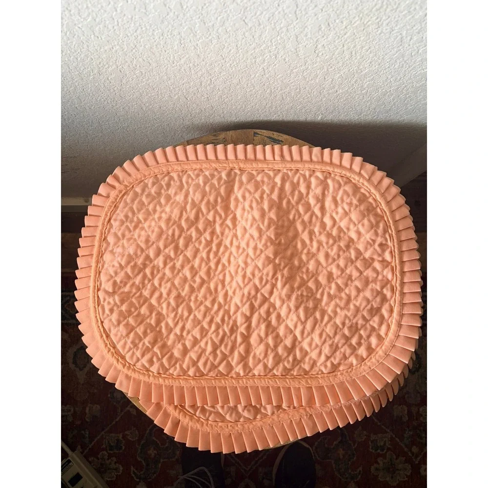 Set of Quilted Ruffle Trim Oval‎ Placemats Peach Pink Cottagecore Table Decor